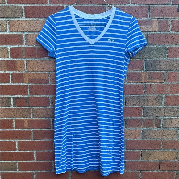 Lauren Ralph Lauren Striped T-Shirt Dress Blue White Logo Casual - Picture 1 of 2